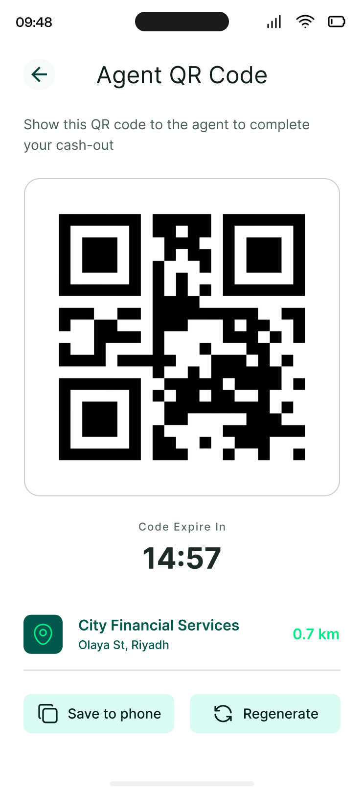 An agent QR code with a countdown to expiry.