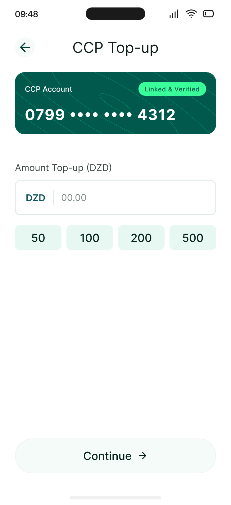 Topping up the wallet from a linked CCP account.